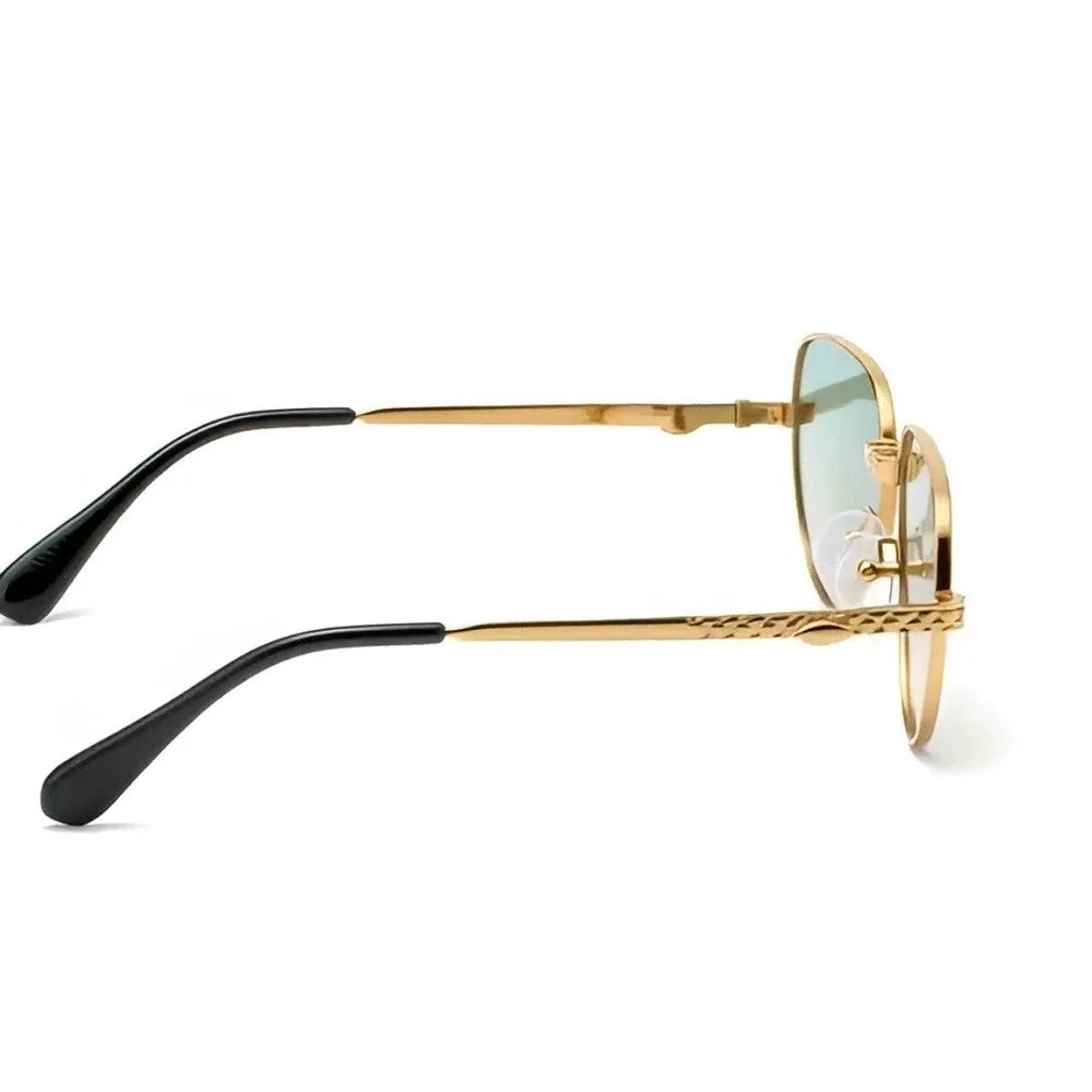 Mens Gold Square Aviator Sunglasses Green‎ Gradient Lens Textured Metal Frames